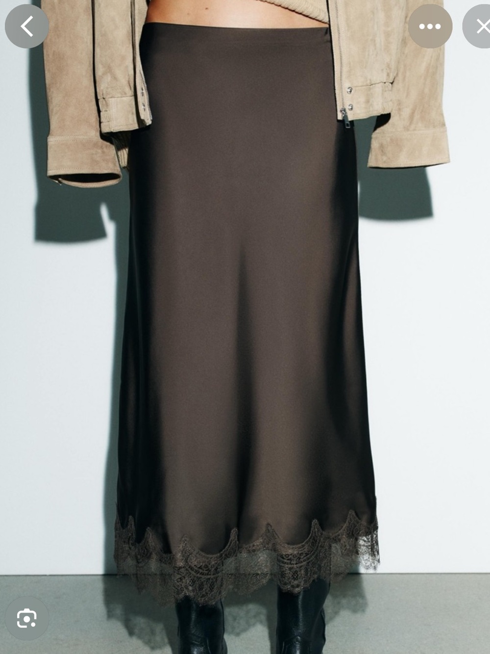 Elegant Brown Lace-Trim Slip Skirt
